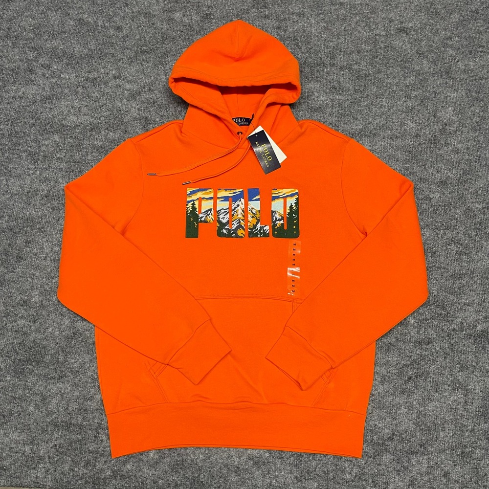 Polo Ralph Lauren Hoodie Mens Medium Orange Expedition Spellout Logo Embroidered